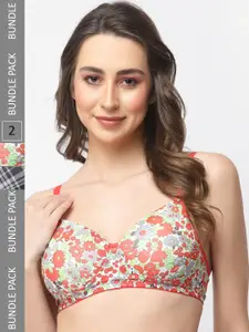 College Girl Pack Of 2 Floral Printed Seamless Full Coverage Lightly Padded Everyday Bra