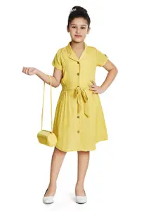 Peppermint Girls Notched Lapel Collar Tie-Up Shirt Style Dress