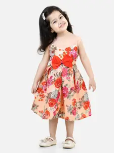 BownBee Girls Floral Printed Round Neck Bow Fit & Flare Dress