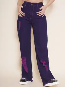 VESTIDO MODAS Women Purple Straight Fit High-Rise Ripped Jeans