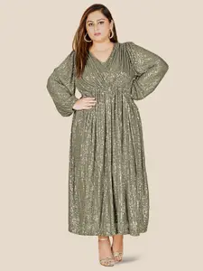 Curvy Lane Women Plus Size Embellished Puff Sleeve Maxi Dress