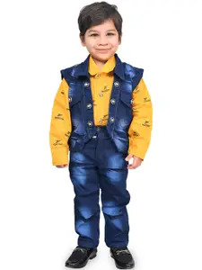 BAESD Boys Printed Shirt with Washed Jeans & Denim Jacket