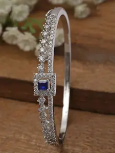 KARATCART Silver-Plated Cubic Zirconia-Studded Bangle Style Bracelet