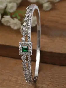 KARATCART Silver-Plated Cubic Zirconia-Studded Bangle Style Bracelet