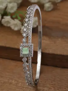 KARATCART Silver-Plated Cubic Zirconia-Studded Bangle Style Bracelet
