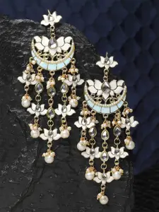 KARATCART Gold-Plated Stone Studded & Beaded Drop Earrings