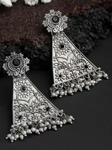 KARATCART Silver-Plated Stone Studded Drop Earrings