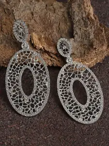 KARATCART Silver-Plated Stone Studded Circular Drop Earrings