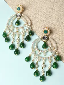 KARATCART Gold-Plated Stone Studded & Beaded Drop Earrings