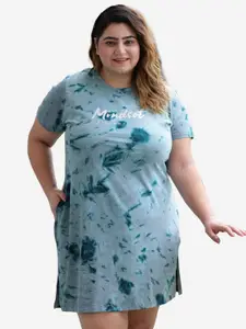 TITTLI Plus Size Abstract Printed Pure Cotton T-shirt Dress