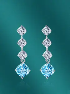 Designs & You Silver-Plated Cubic Zirconia Studded Geometric Drop Earrings