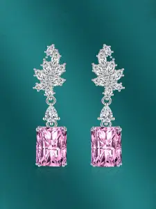 Designs & You Silver-Plated CZ-Studded Square shaped Drop Earrings