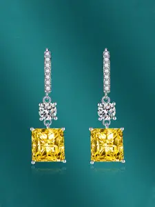 Designs & You Silver-Plated CZ-Studded Square Shaped Drop Earrings