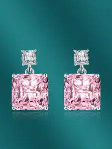 Designs & You Silver-Plated Cubic Zirconia Studded Square Drop Earrings