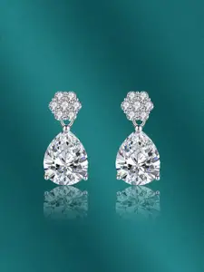 Designs & You Silver-Plated Cubic Zirconia Studded Contemporary Drop Earrings