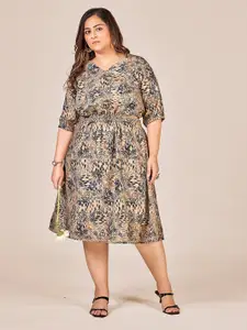 Curvy Lane Plus Size Abstract Printed V-Neck Cut-Outs A-Line Dress