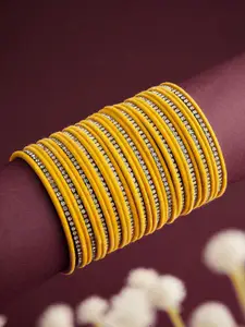ATIBELLE Set Of 35 American Diamond-Studded Velvet Textured Bangles