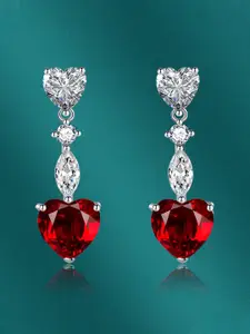 Designs & You Silver-Plated CZ-Studded Heart Shaped Drop Earrings