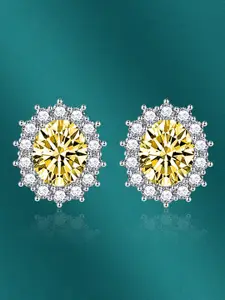 Designs & You Silver-Plated CZ-Studded Contemporary Stud Earrings
