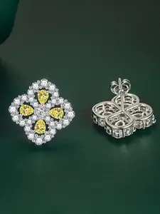 Designs & You Silver-Plated CZ-Studded Floral Stud Earrings