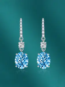 Designs & You Silver-Plated CZ-Studded Oval Shaped Drop Earrings