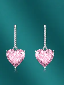 Designs & You Silver-Plated CZ-Studded Heart Shaped Drop Earrings