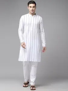 See Designs Men Embroidered Mandarin Collar Thread Work Pure Cotton Kurta with Pyjamas