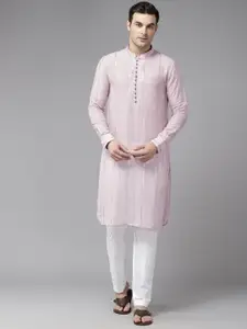 See Designs Men Floral Embroidered Mandarin Collar Sequinned Kurta with Pyjamas