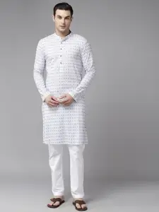 See Designs Men Embroidered Thread Work Pure Cotton Kurta with Pyjamas