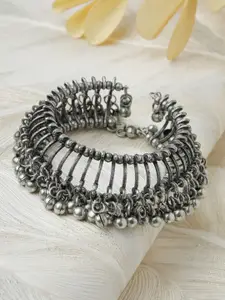 Moedbuille Women Silver-Plated Brass Tribal Oxidized Cuff Bracelet