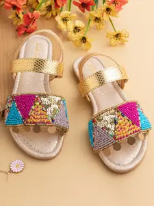 LIL PITAARA Girls Ethnic Embellished Open Toe Flats With Backstrap