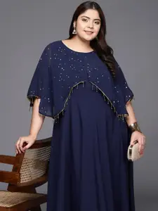 A PLUS BY AHALYAA Plus Size Round neck Maxi Ethnic Dress