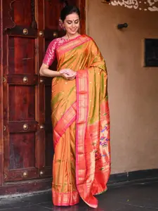 Very Much Indian Ethnic Motifs Woven Design Zari Pure Silk Paithani Saree