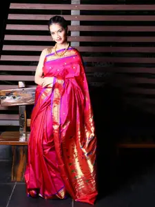 Very Much Indian Ethnic Motif Woven Design Zari Pure Silk Paithani Saree
