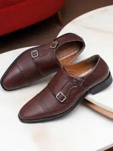 LOUIS STITCH Men Rosewood Premium Italian Leather Formal Monk Shoes