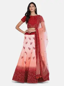 HRITIKA Embroidered Mirror Work Semi-Stitched Lehenga & Unstitched Blouse With Dupatta
