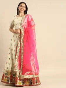 HRITIKA Embroidered Thread Work Semi-Stitched Lehenga & Unstitched Blouse With Dupatta