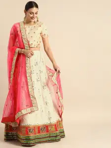 HRITIKA Embroidered Thread Work Semi-Stitched Lehenga & Unstitched Blouse With Dupatta