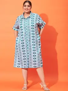Athena Ample Plus Size Tie and Dyed Linen Shirt Style Midi Dress