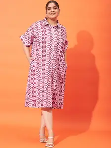 Athena Ample Plus Size Tie and Dyed Linen Shirt Style Midi Dress