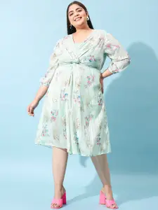 Athena Ample Plus Size Floral Printed Fit & Flare Midi Dress