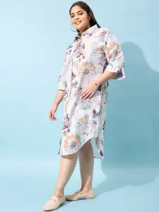 Athena Ample Plus Size Floral Print Linen Shirt Dress