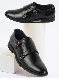 FAUSTO Men Textured Formal Monk Shoes