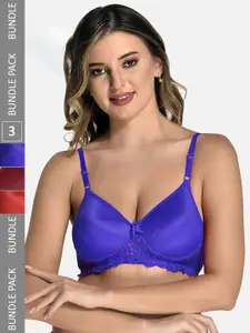 StyFun Pack Of 3 Lace Full Coverage Lightly Padded Everyday Bra With All day Comfort
