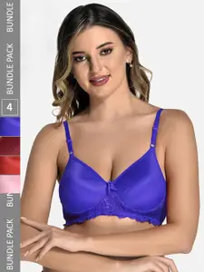 StyFun Pack Of 4 Full Coverage Lightly Padded Seamless Cotton Bra-All Day Comfort