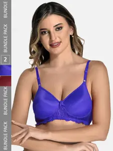 StyFun Pack Of 2 Full Coverage Lightly Padded Seamless Cotton Bra-All Day Comfort