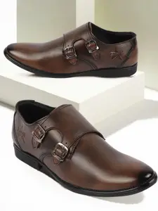 FAUSTO Men Textured Leather Formal Monk Shoes