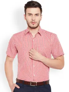 Hancock Men Red & White Slim Fit Checked Formal Shirt