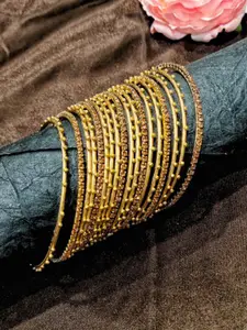 FEMMIBELLA Set Of 18 Gold-Plated CZ Studded Bangles