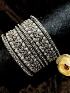 FEMMIBELLA Set Of 6 Silver-Plated Beaded Bangles